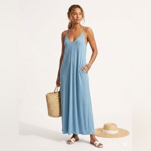 Lovestitch Dusty Blue Rayon Slip Dress Adjustable Straps S/M